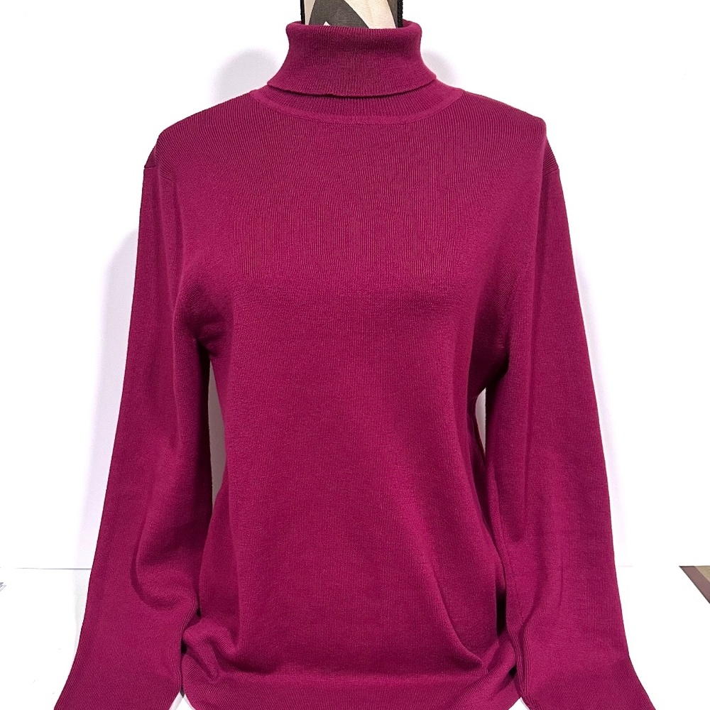 Chico’s Women’s Turtleneck Knit Sweater Cotton Polyester Blend Plum Purple L